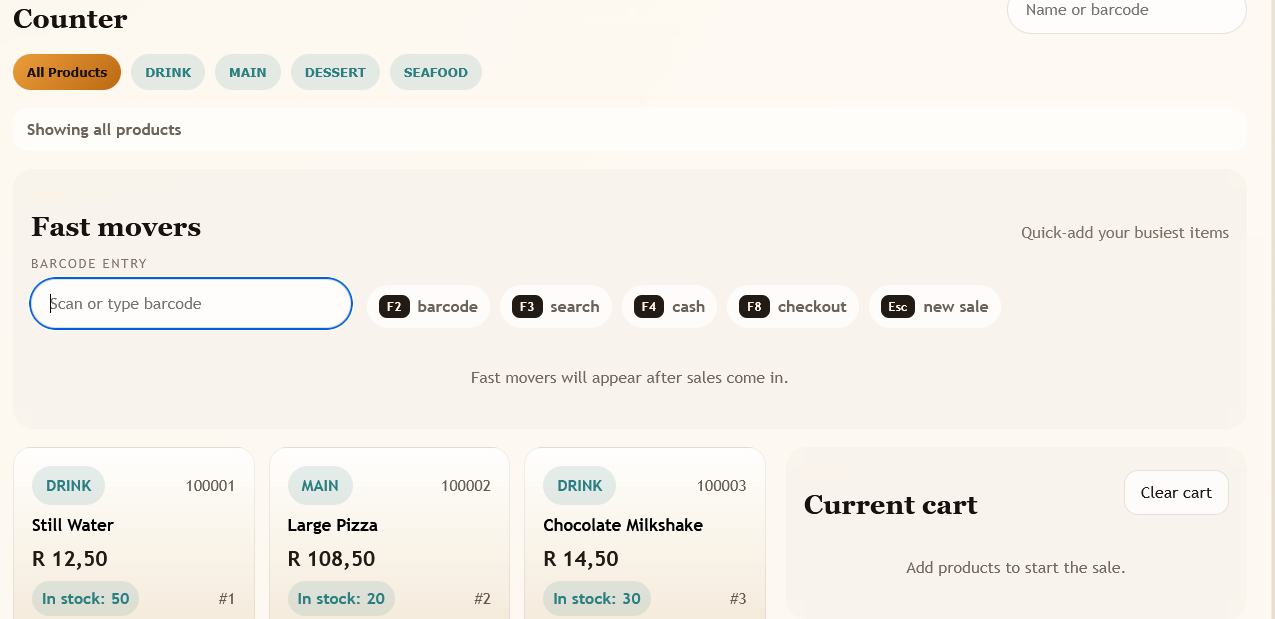 Desktop Point of Sale application interface